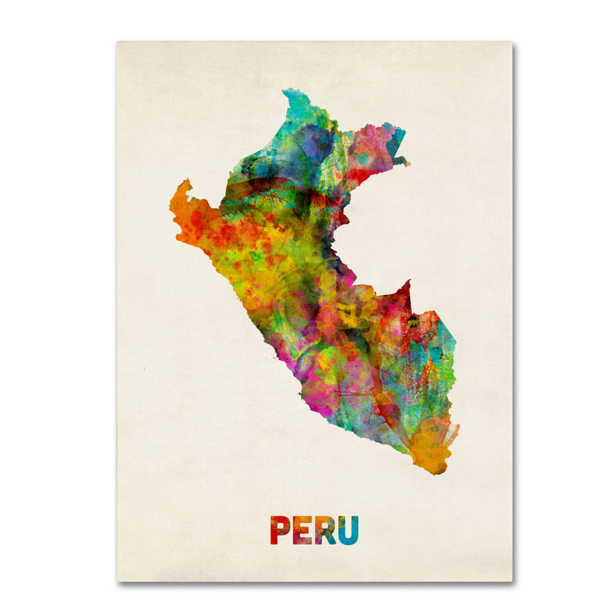 Michael Tompsett Peru Watercolor Map Canvas Art 18 x 24 Image 1