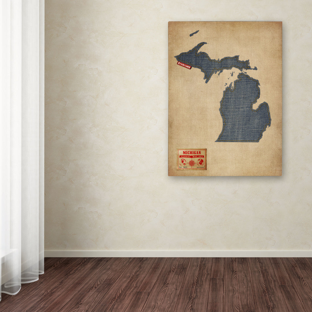 Michael Tompsett Michigan Map Denim Jeans Style Canvas Art 18 x 24 Image 3