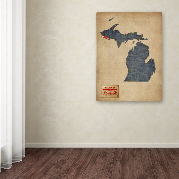 Michael Tompsett Michigan Map Denim Jeans Style Canvas Art 18 x 24 Image 3