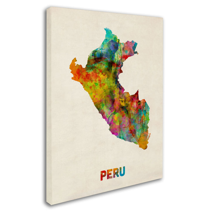 Michael Tompsett Peru Watercolor Map Canvas Art 18 x 24 Image 2