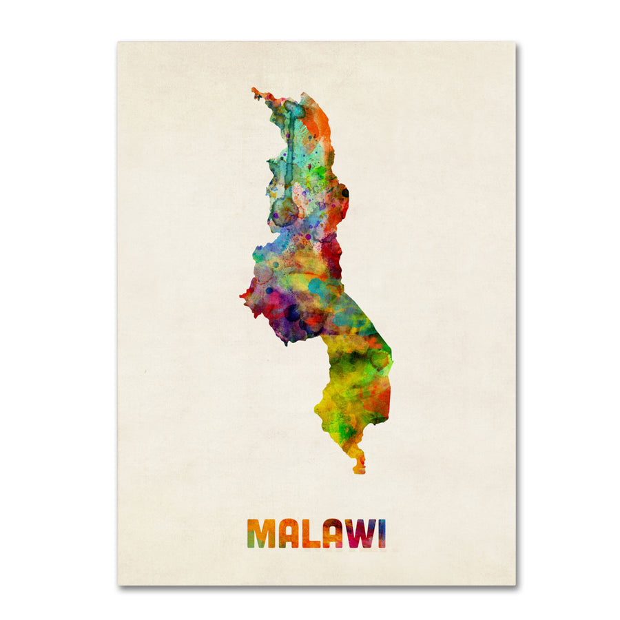 Michael Tompsett Malawi Watercolor Map Canvas Art 18 x 24 Image 1