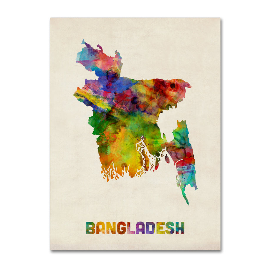 Michael Tompsett Bangladesh Watercolor Map Canvas Art 18 x 24 Image 1