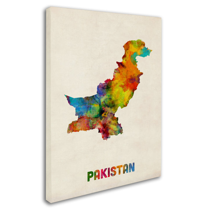 Michael Tompsett Pakistan Watercolor Map Canvas Art 18 x 24 Image 2