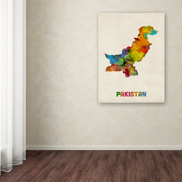 Michael Tompsett Pakistan Watercolor Map Canvas Art 18 x 24 Image 3