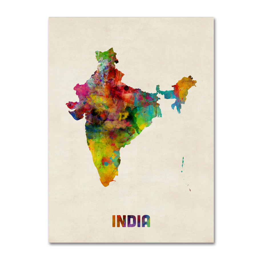 Michael Tompsett India Watercolor Map Canvas Art 18 x 24 Image 1