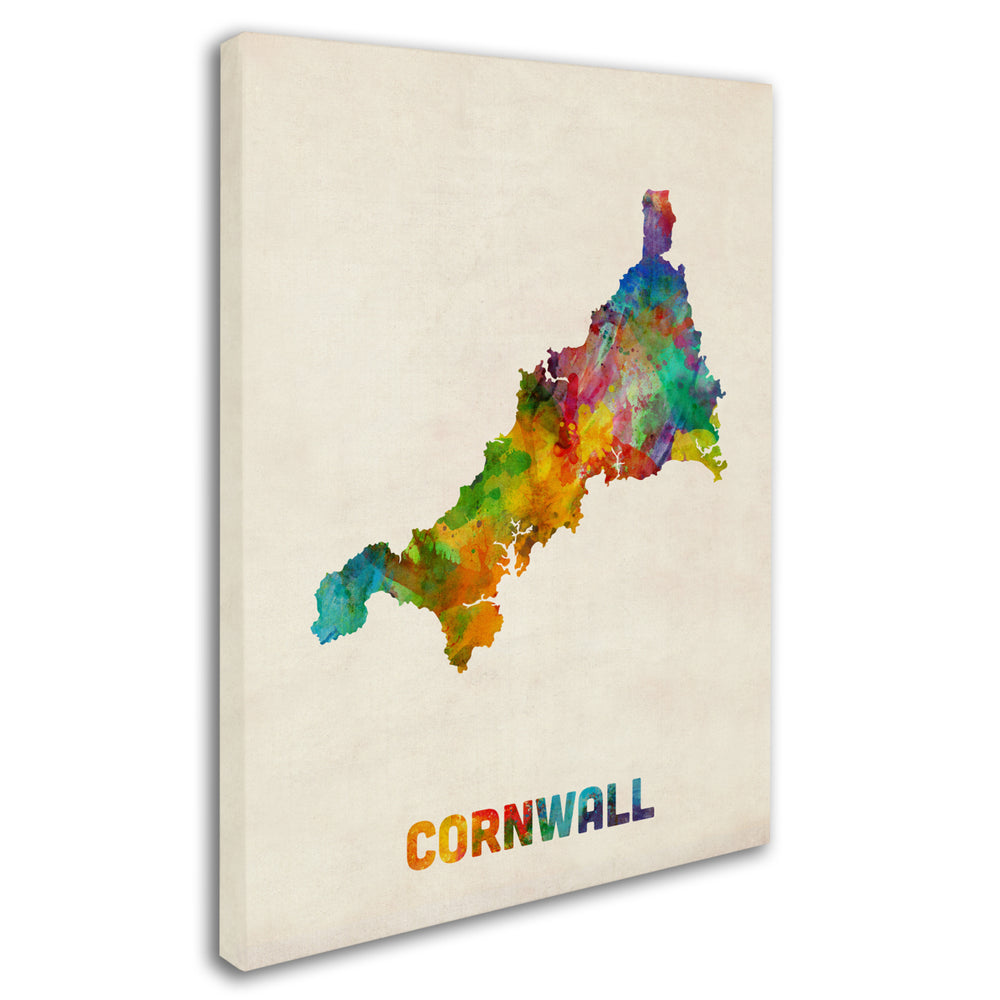 Michael Tompsett Cornwall England Watercolor Map Canvas Art 18 x 24 Image 2