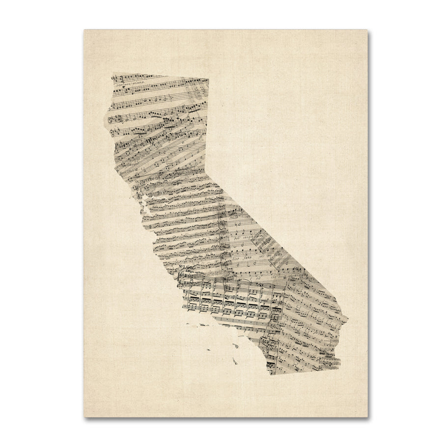 Michael Tompsett Old Sheet Music Map of California Canvas Art 18 x 24 Image 1