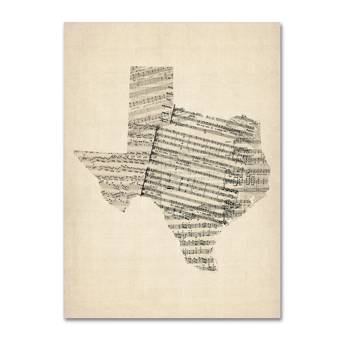 Michael Tompsett Old Sheet Music Map of Texas Canvas Art 18 x 24 Image 1