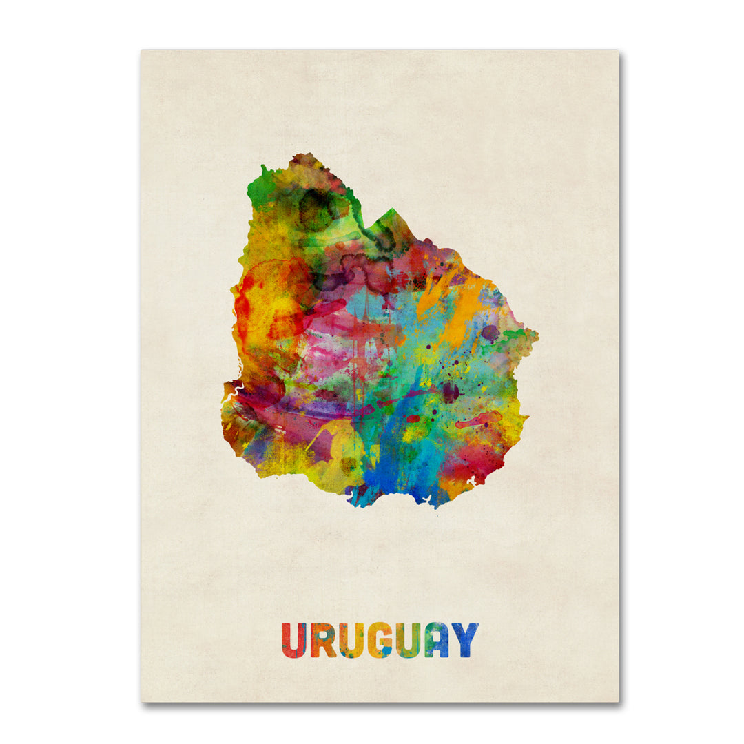 Michael Tompsett Uruguay Watercolor Map Canvas Art 18 x 24 Image 1