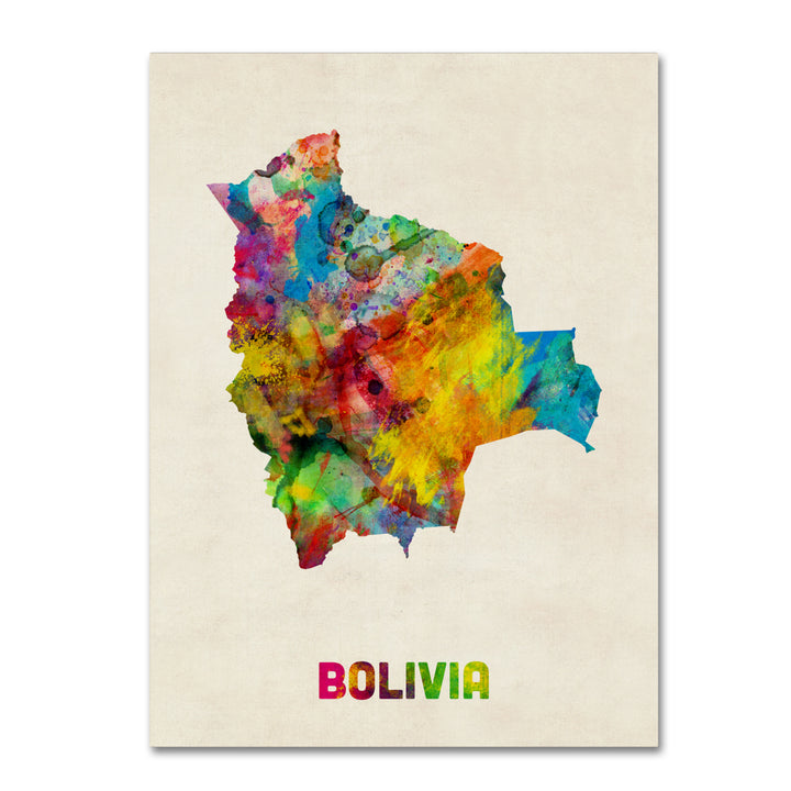Michael Tompsett Bolivia Watercolor Map Canvas Art 18 x 24 Image 1