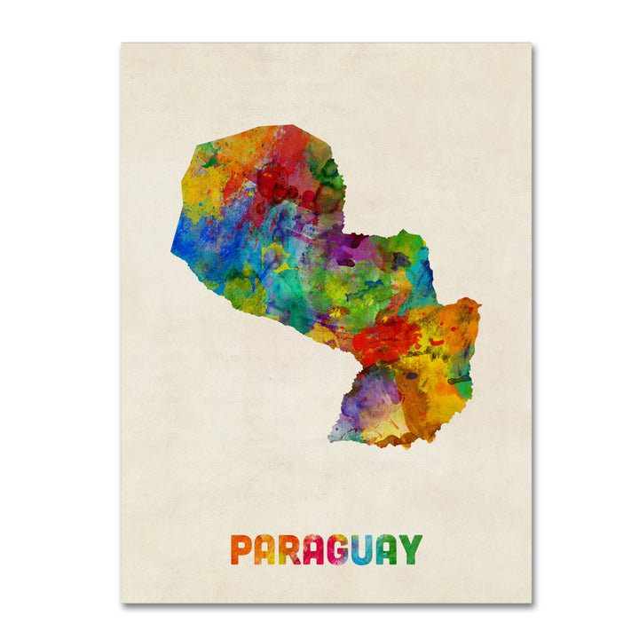 Michael Tompsett Paraguay Watercolor Map Canvas Art 18 x 24 Image 1