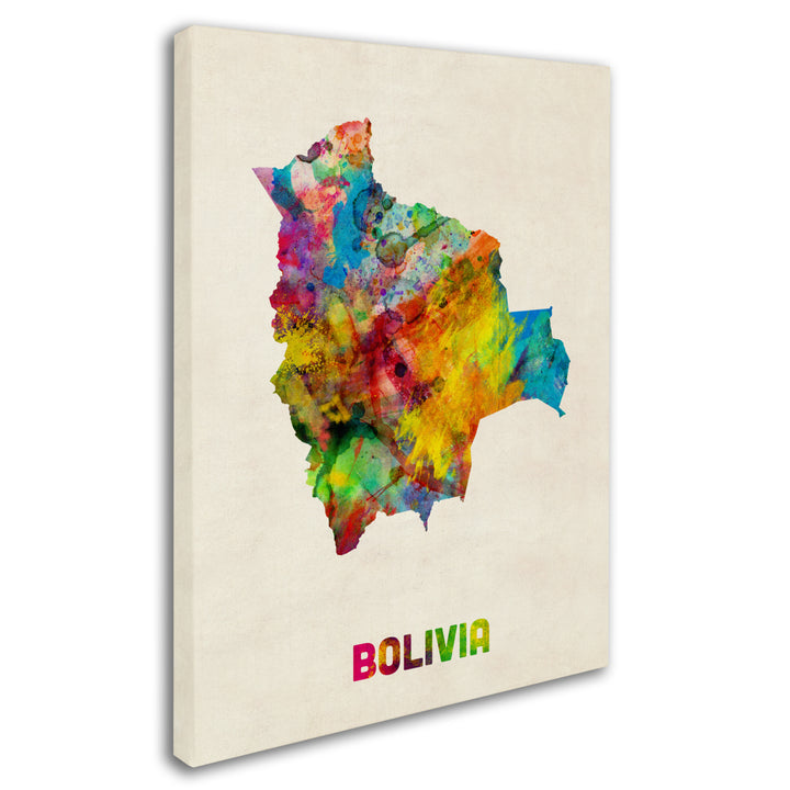 Michael Tompsett Bolivia Watercolor Map Canvas Art 18 x 24 Image 2