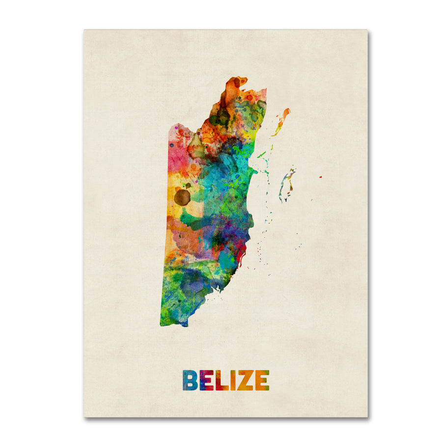 Michael Tompsett Belize Watercolor Map Canvas Art 18 x 24 Image 1
