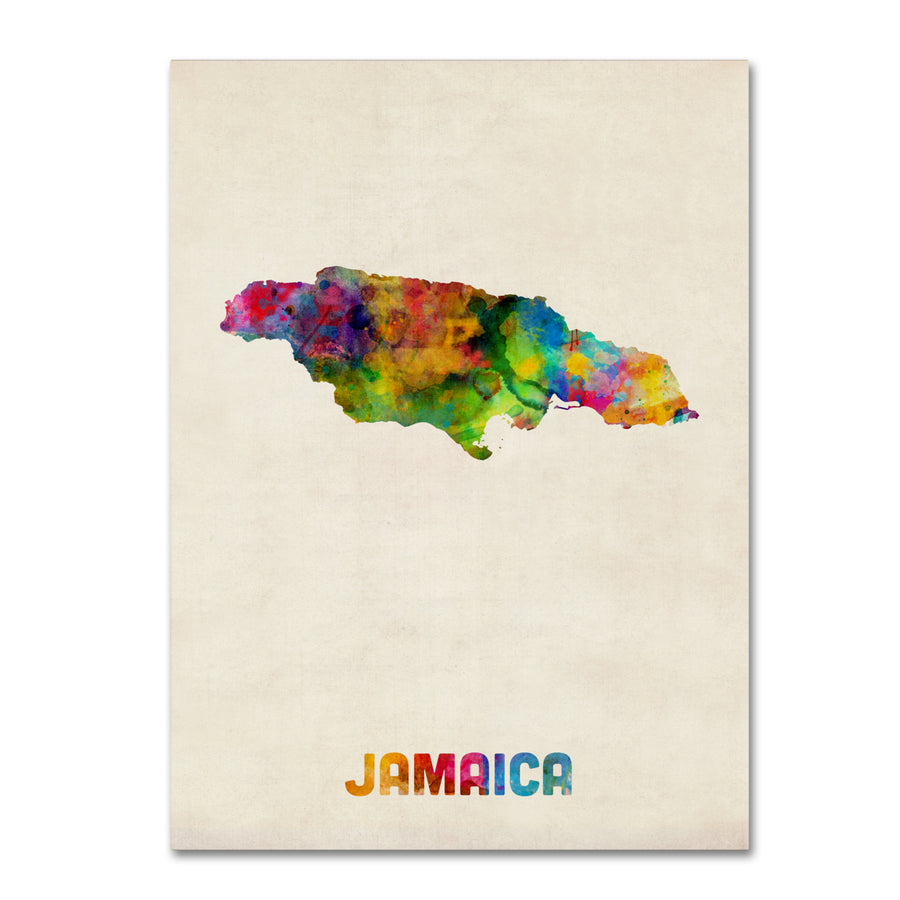 Michael Tompsett Jamaica Watercolor Map Canvas Art 18 x 24 Image 1