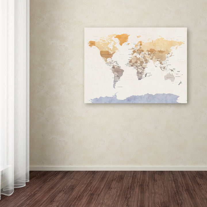 Michael Tompsett Watercolour Political Map of the World Canvas Art 18 x 24 Image 3