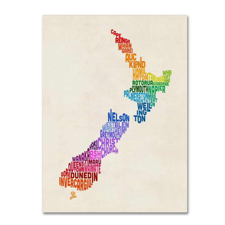 Michael Tompsett  Zealand Typography Map 3 Canvas Art 18 x 24 Image 1