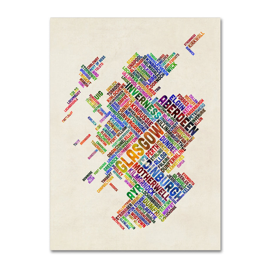 Michael Tompsett Scotland Typography Text Map 4 Canvas Art 18 x 24 Image 1