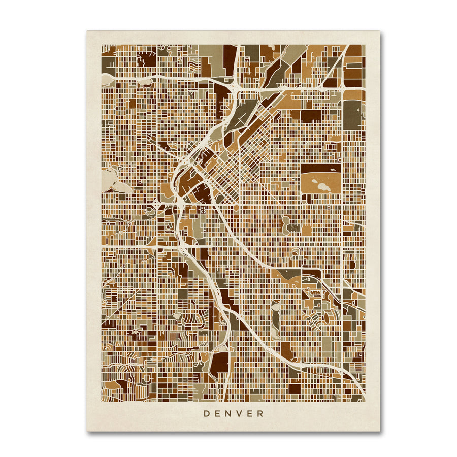 Michael Tompsett Denver CO Street Map Brown Canvas Art 18 x 24 Image 1