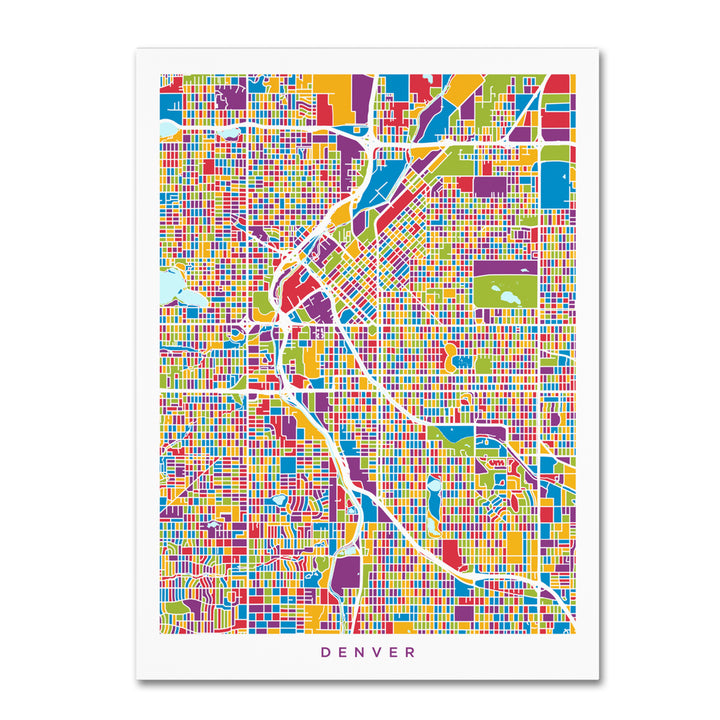 Michael Tompsett Denver Colorado Street Map 2 Canvas Art 18 x 24 Image 1