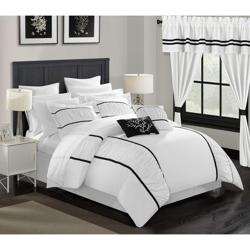 24 Piece Marian Complete bedroom in a bag Pinch Pleat Ruffled Designer Embellished Bed In a Bag Comforter Set Image 2