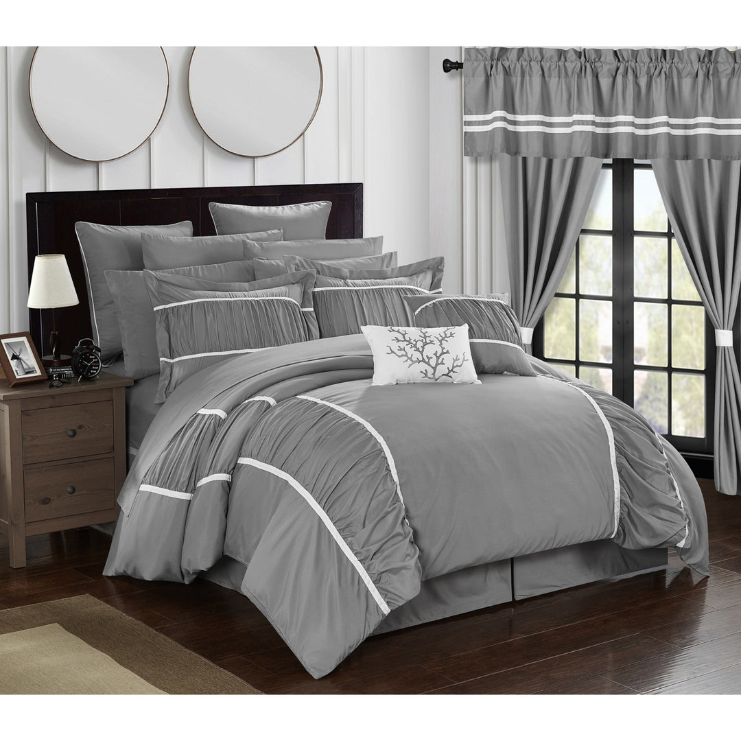 24 Piece Marian Complete bedroom in a bag Pinch Pleat Ruffled Designer Embellished Bed In a Bag Comforter Set Image 3