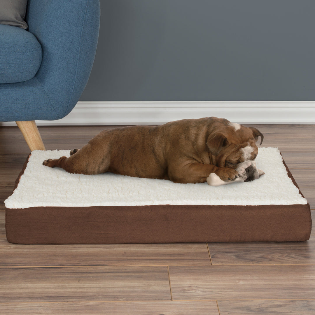 Orthopedic Sherpa Top Pet Bed with Memory Foam and Removable Cover 30 x 20 x 4 Brown Medium Image 1
