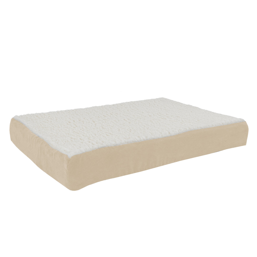 Orthopedic Sherpa Top Pet Bed with Memory Foam and Removable Cover 30 x 20 x 4 Tan Medium Image 2