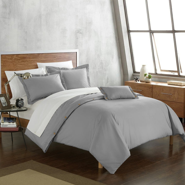 3/4 Piece Odin  200 Thread Count COMBED FINISH 100% Cotton Twill Weave Decorative Button Closure Detail  Duvet Cover Set Image 6