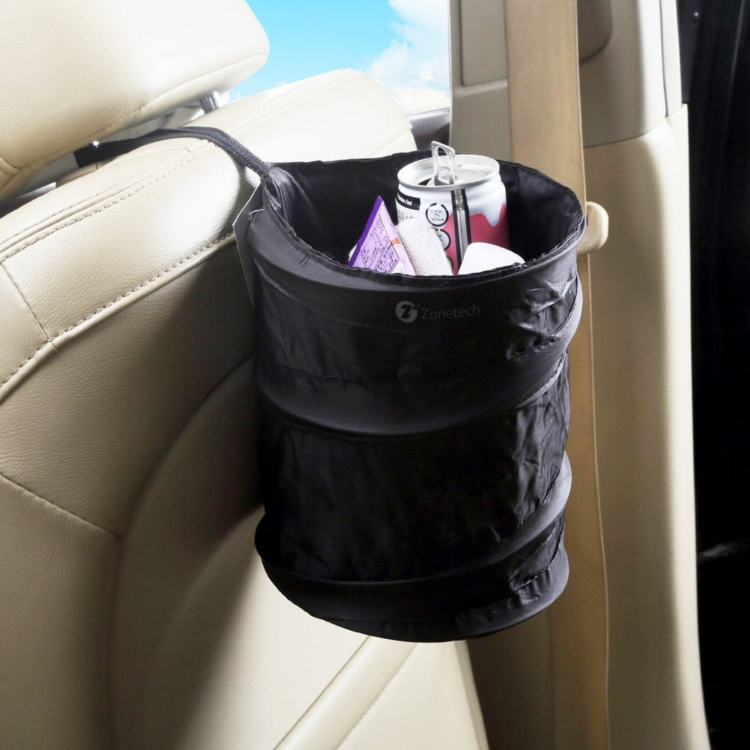 Zone Tech 2-Pack Universal Traveling Portable Car Trash Can Black Collapsible Pop-up Leak Proof Garbage Litter Bin Bag Image 4