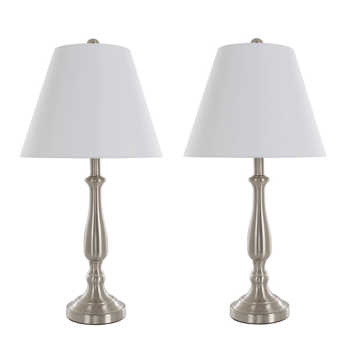 Set of 2 Brushed Steel Matching Table Lamps with LED Bulbs and Shades Included Image 1