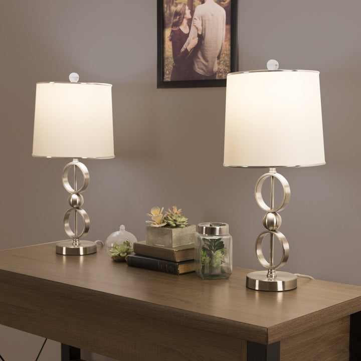 Set of 2 Modern Metal Matching Table Lamps with LED Bulbs and Shades Included Image 3