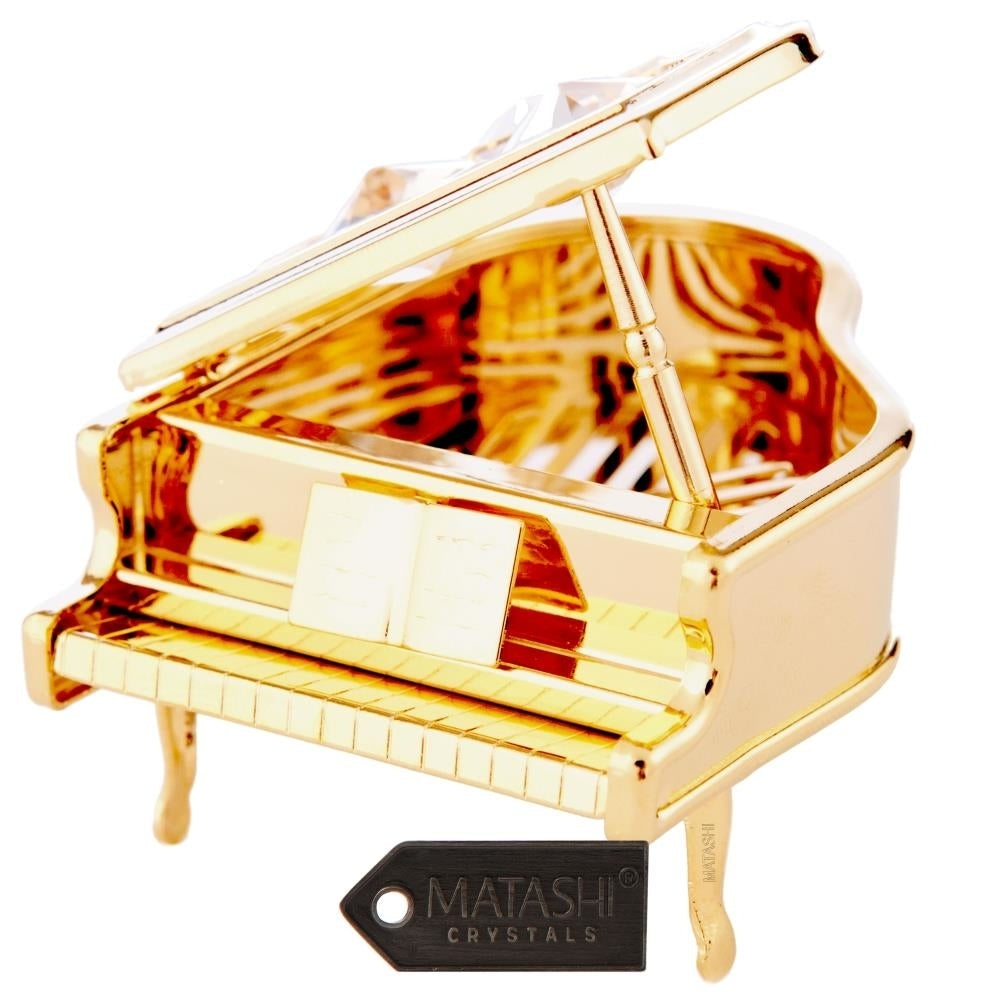 24K Gold Plated Crystal Studded Grand Piano Ornament by Matashi Image 1