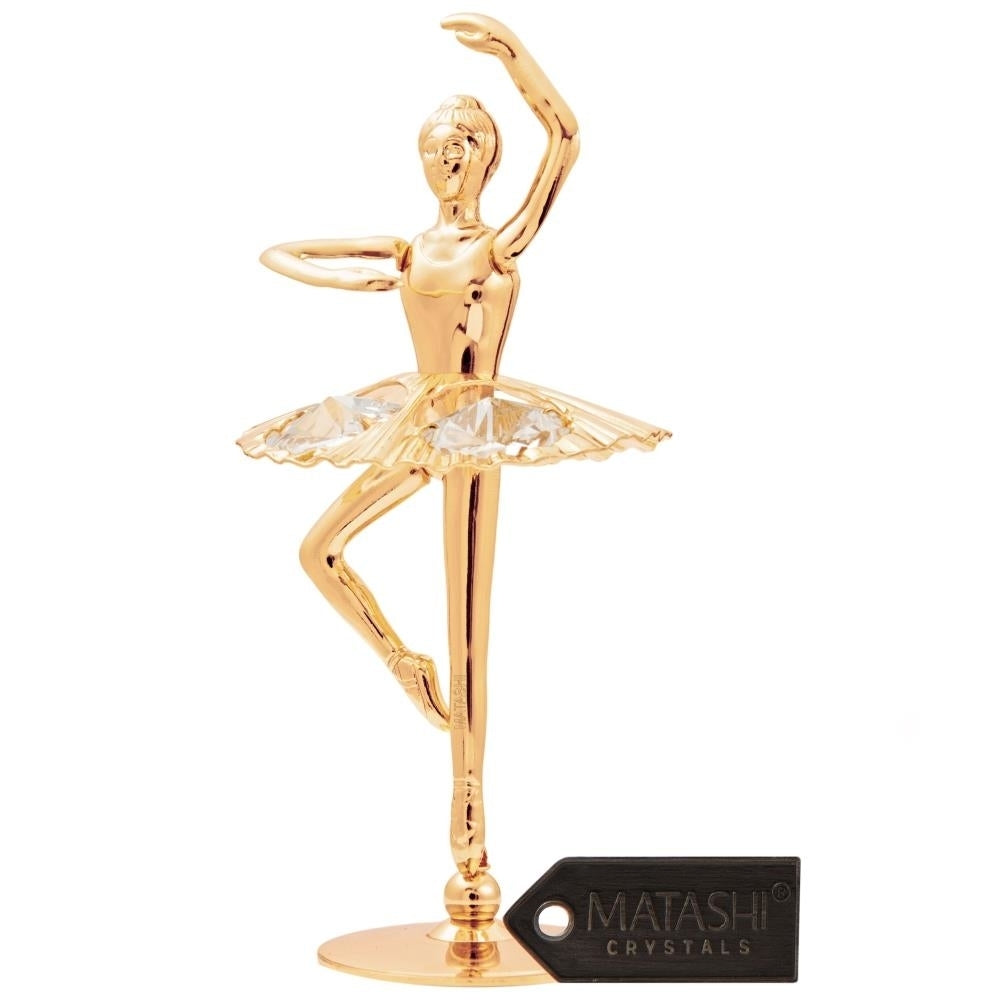 24K Gold Plated Crystal Studded Ballerina with Arm Up Figurine by Matashi Image 1