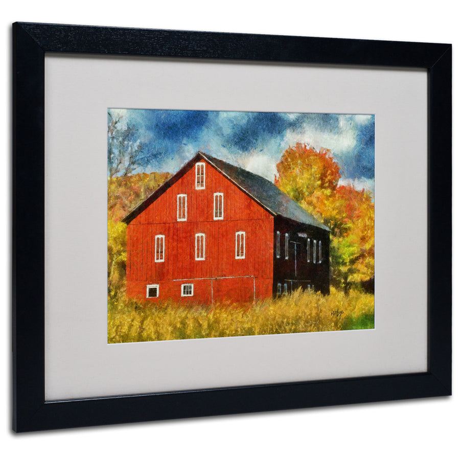 Lois Bryan Red Barn In Autumn Black Wooden Framed Art 18 x 22 Inches Image 1
