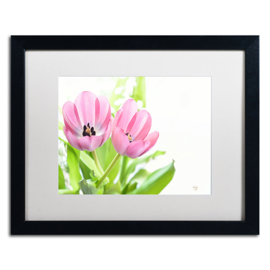 Lois Bryan Two Pink Tulips Black Wooden Framed Art 18 x 22 Inches Image 1