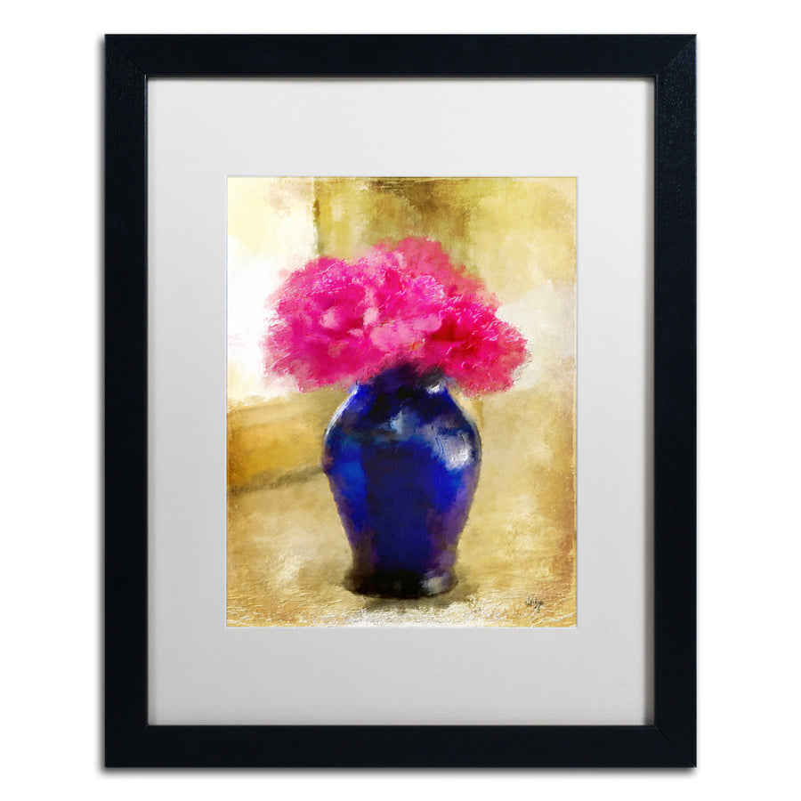 Lois Bryan Pink Carnations in Cobalt Blue Vase Black Wooden Framed Art 18 x 22 Inches Image 1