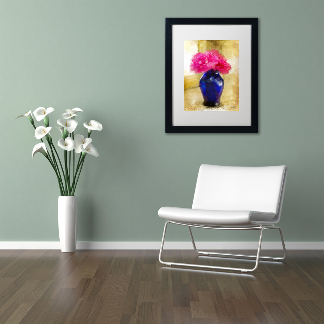 Lois Bryan Pink Carnations in Cobalt Blue Vase Black Wooden Framed Art 18 x 22 Inches Image 2
