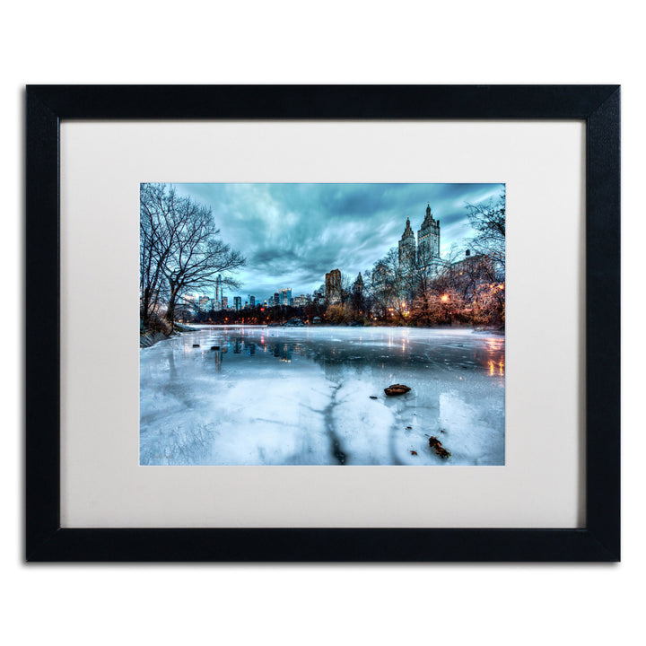 David Ayash Frozen Central Park Lake II Black Wooden Framed Art 18 x 22 Inches Image 1