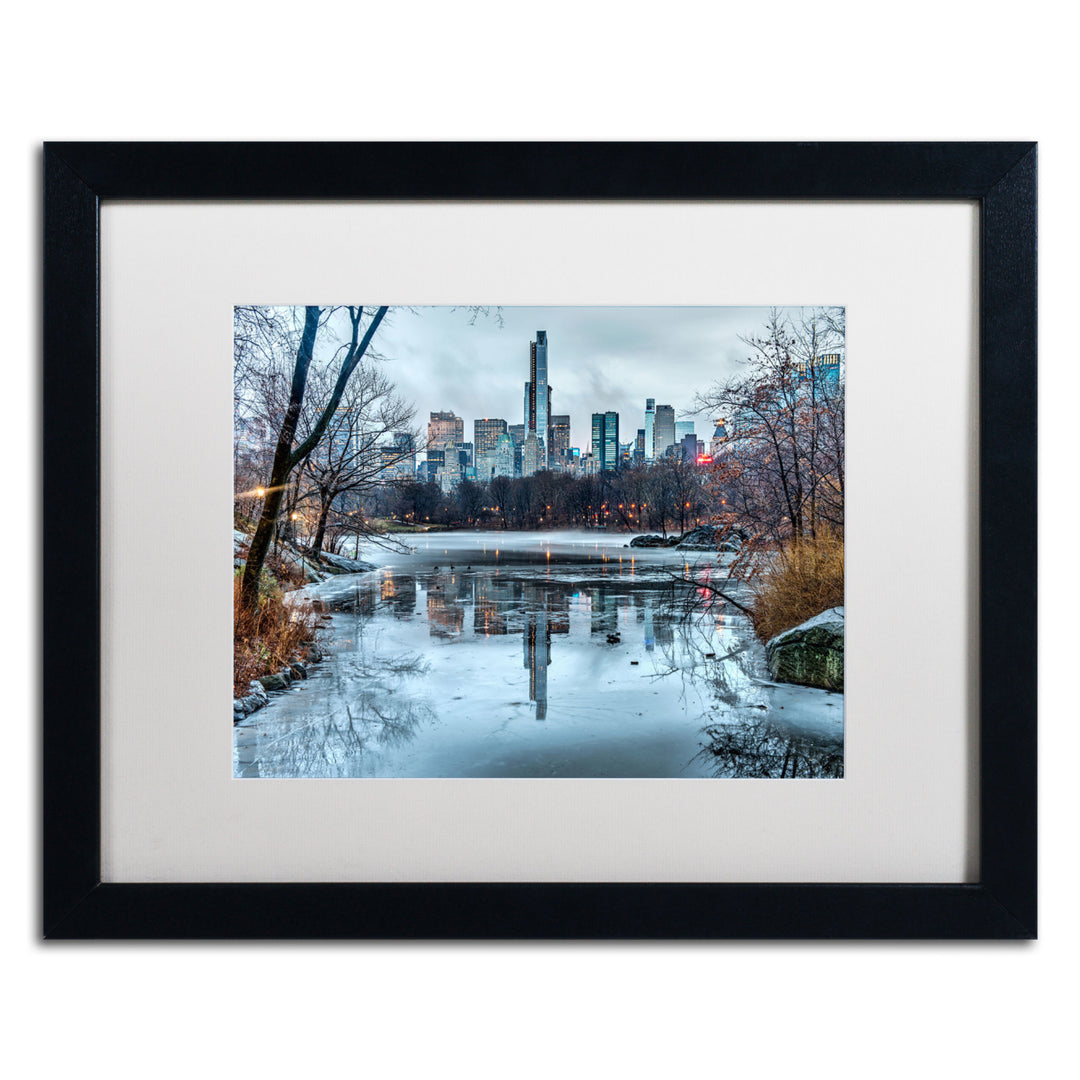 David Ayash Frozen Central Park Lake I Black Wooden Framed Art 18 x 22 Inches Image 1