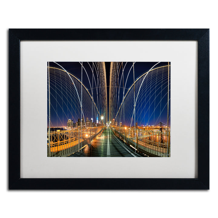 David Ayash Brooklyn Bridge Panorama Black Wooden Framed Art 18 x 22 Inches Image 1