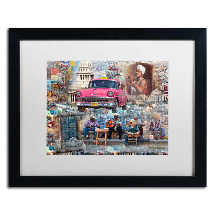 Alberto Lopez Pink Chevy in Havana Black Wooden Framed Art 18 x 22 Inches Image 1