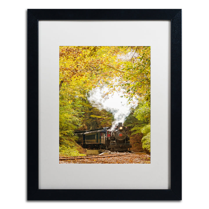 PIPA Fine Art Steam Train with Autumn Foliage Black Wooden Framed Art 18 x 22 Inches Image 1