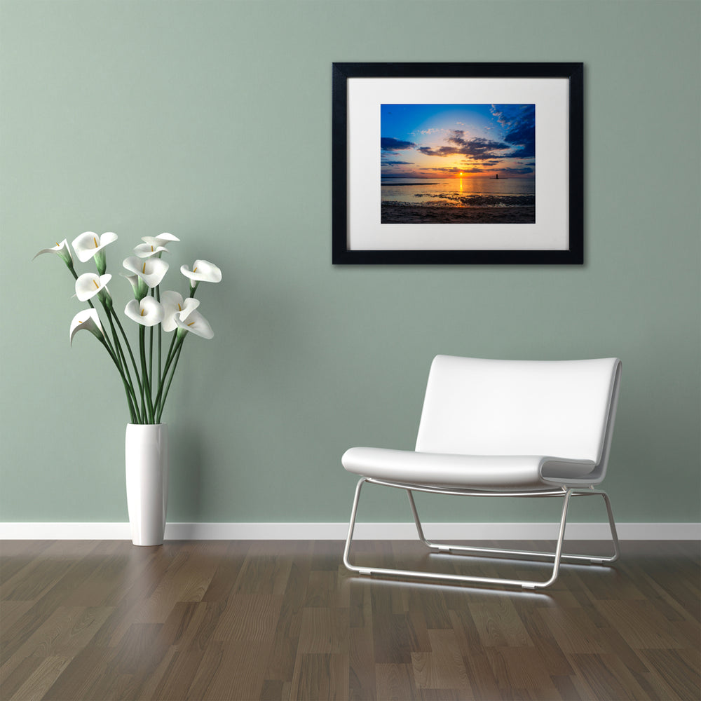 PIPA Fine Art Sunset Breakwater Lighthouse Black Wooden Framed Art 18 x 22 Inches Image 2