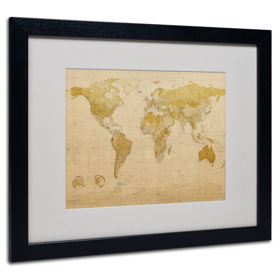 Michael Tompsett World Map Antique  Black Wooden Framed Art 18 x 22 Inches Image 1