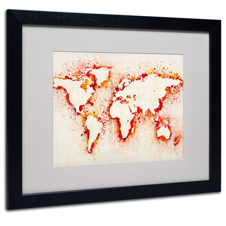 Michael Tompsett World Map - Orange Black Wooden Framed Art 18 x 22 Inches Image 1