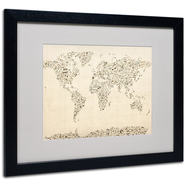 Michael Tompsett World Map - Music Notes Black Wooden Framed Art 18 x 22 Inches Image 1