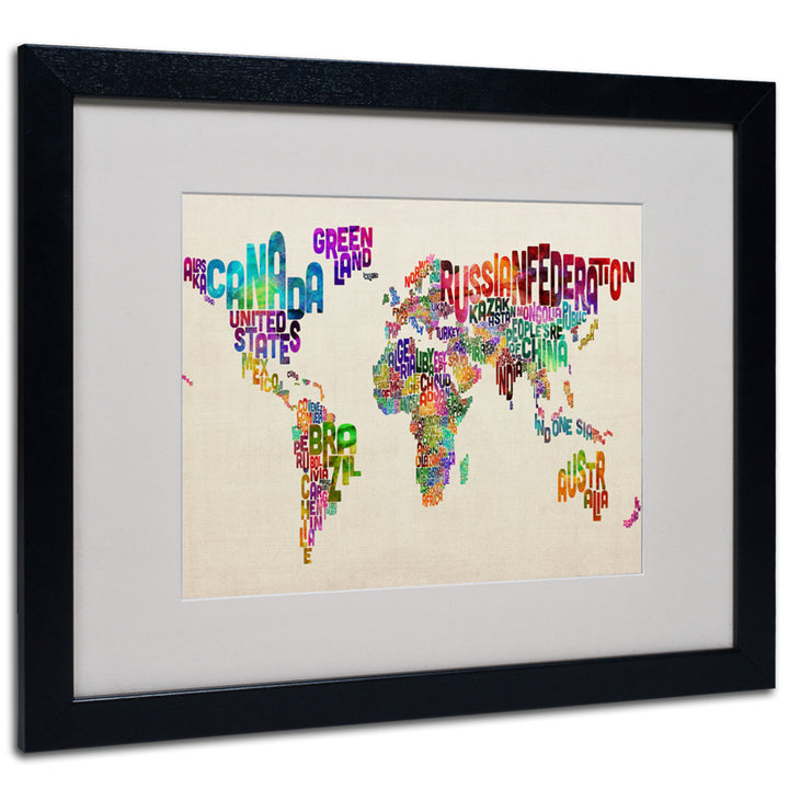 Michael Tompsett Typography World Map II Black Wooden Framed Art 18 x 22 Inches Image 1