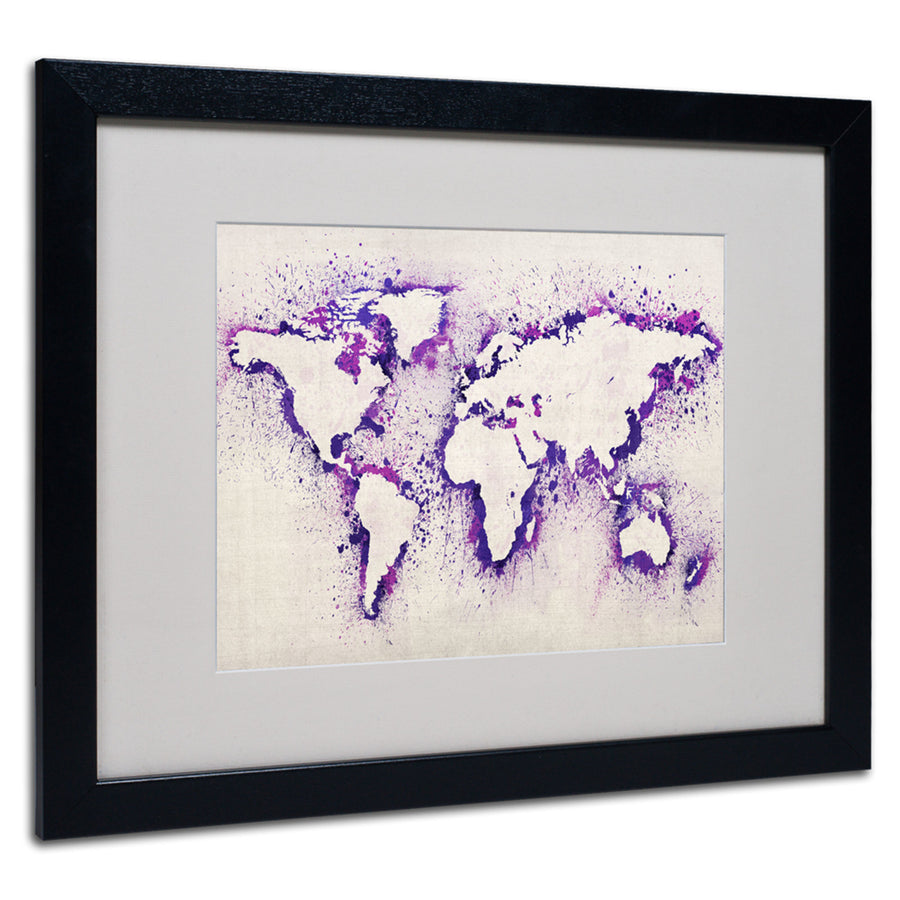 Michael Tompsett World Map Purple Splash Black Wooden Framed Art 18 x 22 Inches Image 1