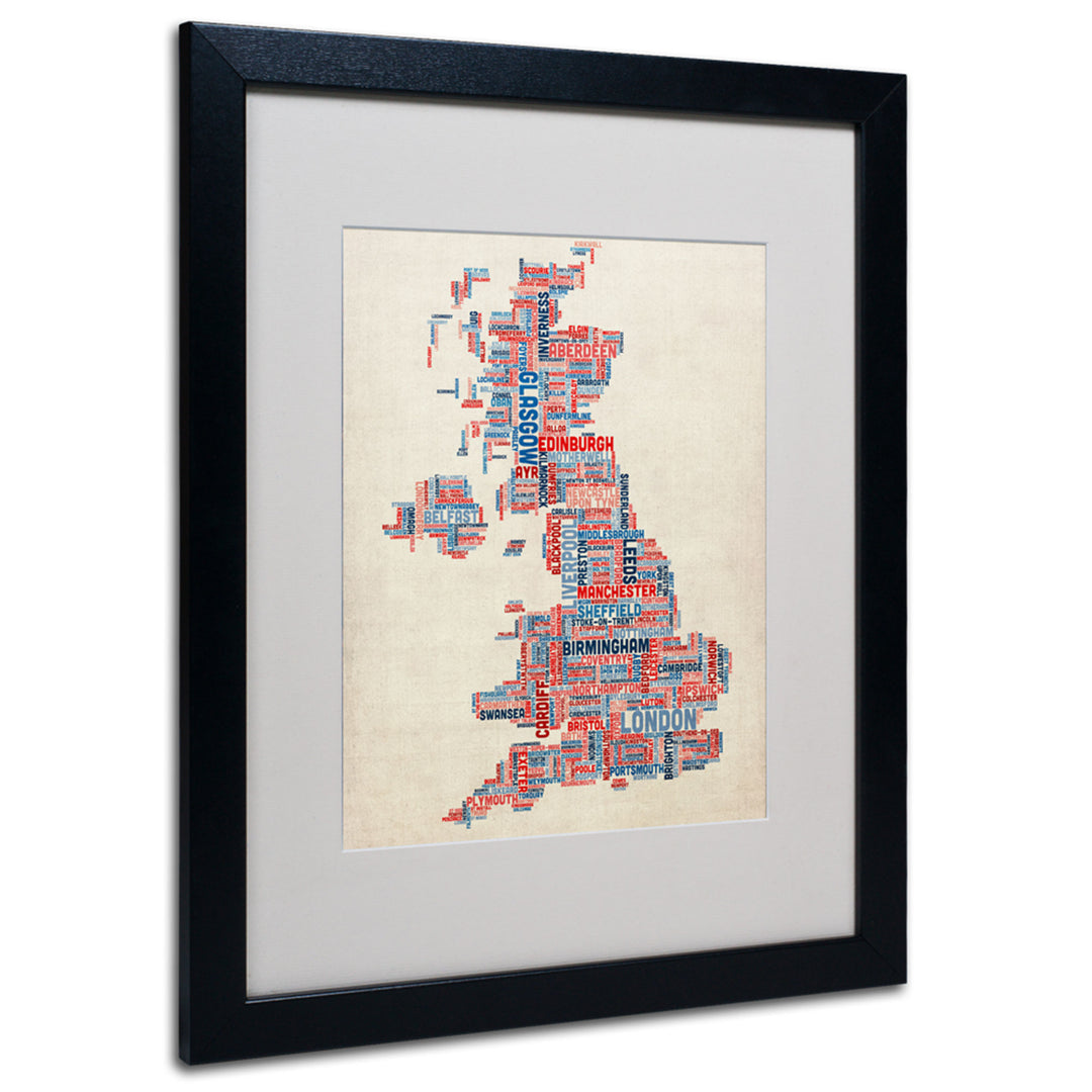 Michael Tompsett UK - Cities Text Map Black Wooden Framed Art 18 x 22 Inches Image 1