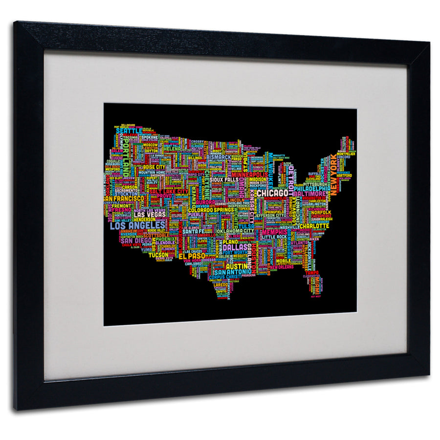 Michael Tompsett US Cities Text Map II Black Wooden Framed Art 18 x 22 Inches Image 1